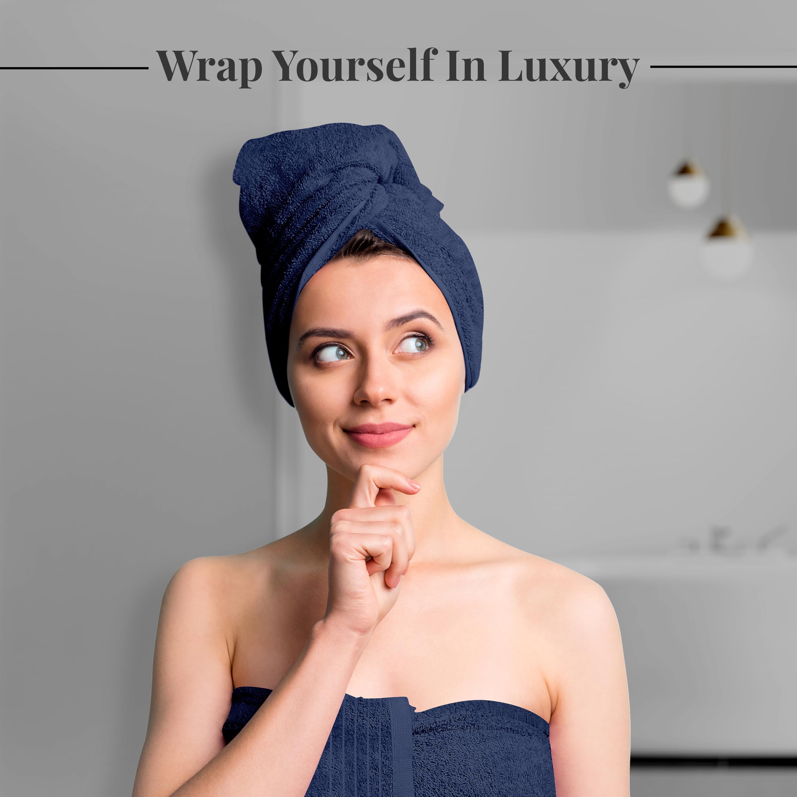 4 Pack Extra Large Bath Towels 30x60 Inch 100% Cotton Quick Dry Absorbent Navy