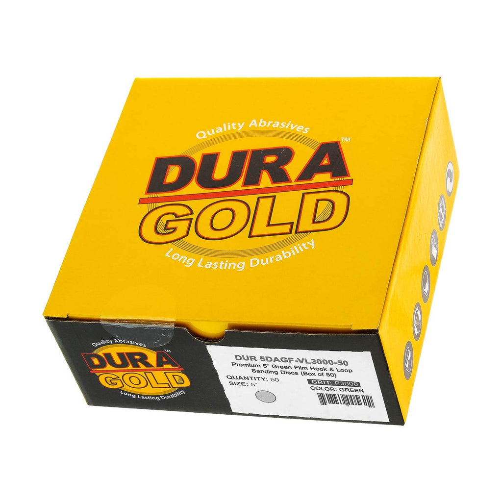 Dura-Gold Premium 5" Green Film Sanding Discs - 3000 Grit (Box of 50) - Hook &