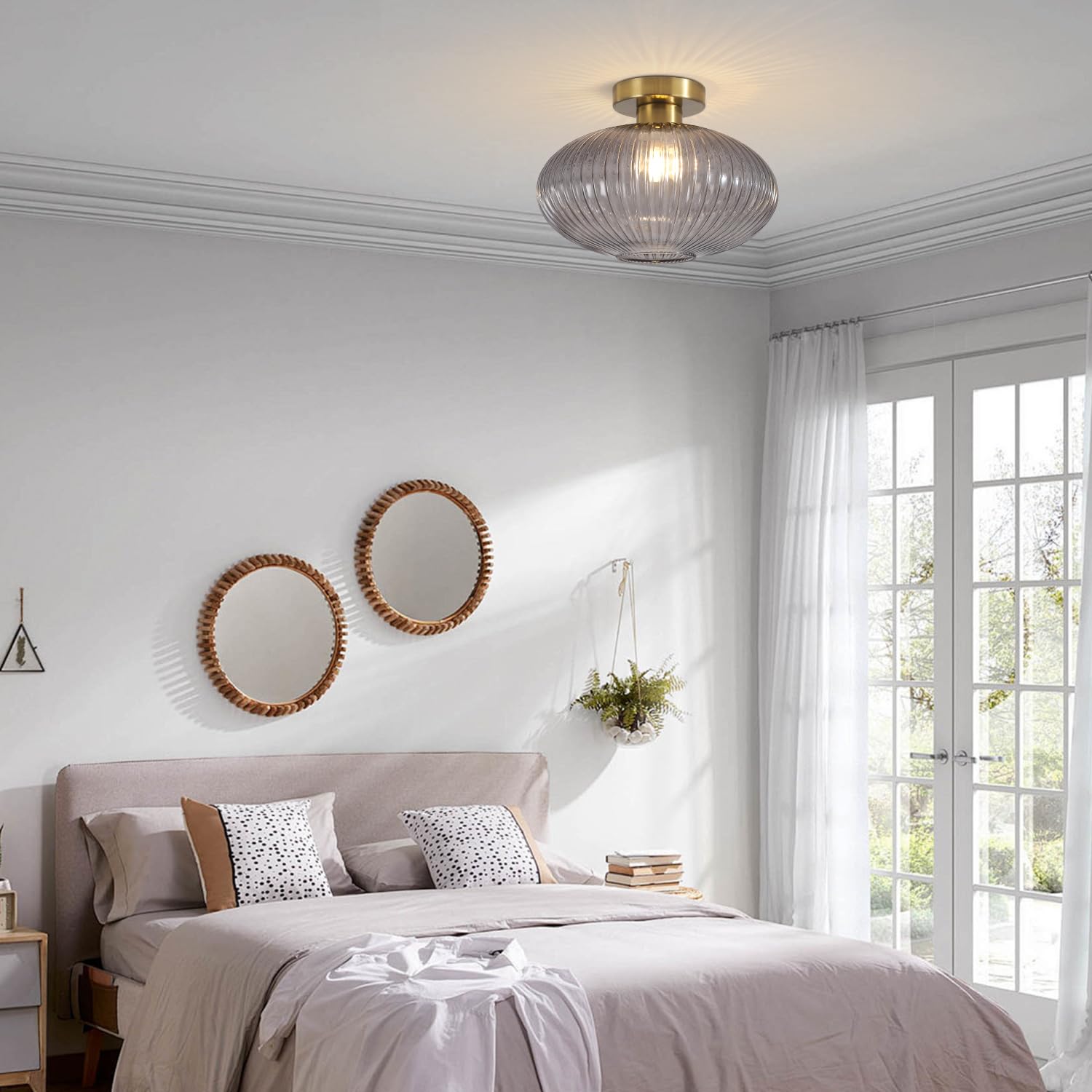 BOKT Smoke Grey Glass Globe Ceiling Light Mid Century Farmhouse Hallway Lamp