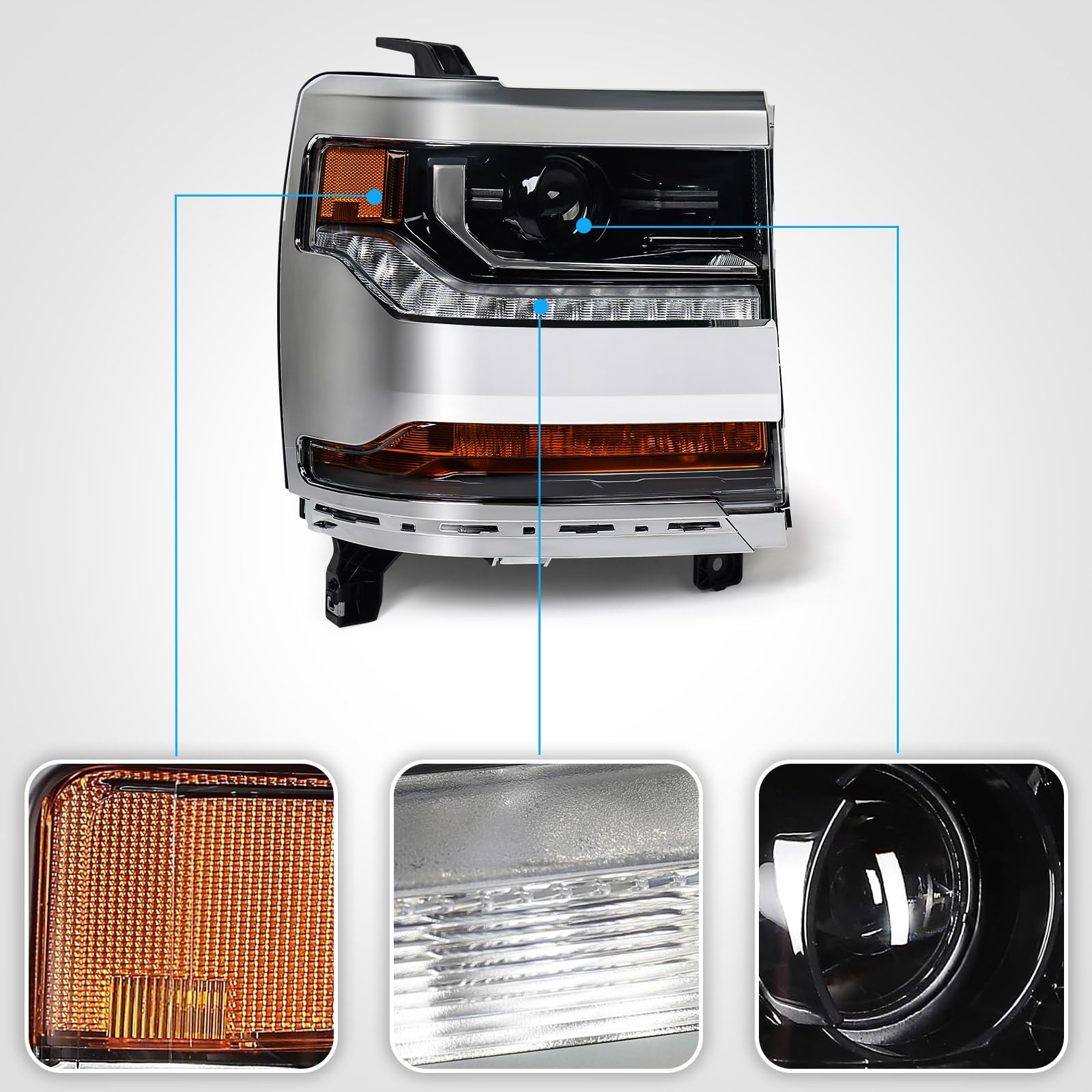 Huray Right Headlight for Chevy Silverado 1500 2016-2018 [Only for HID Model]