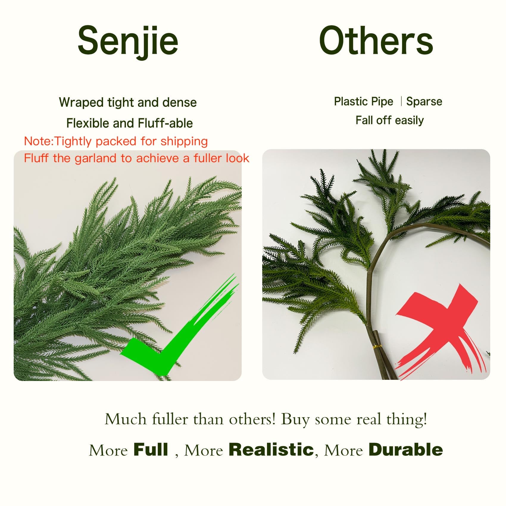 9FT Artificial Christmas Garland Real Touch Pine Greenery Indoor Outdoor Decor