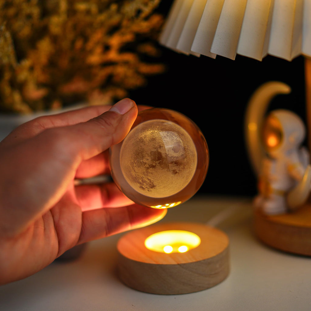 LOULIQIGIFT Crystal Moon Crystal Ball with Light Base Night Light 2.3Inches