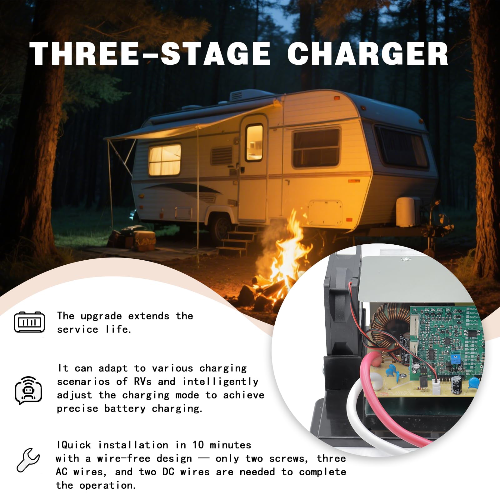 WF-8955-MBA 55 Amp Power Converter for RV - 3 Stage Smart Charger for Lead-Acid