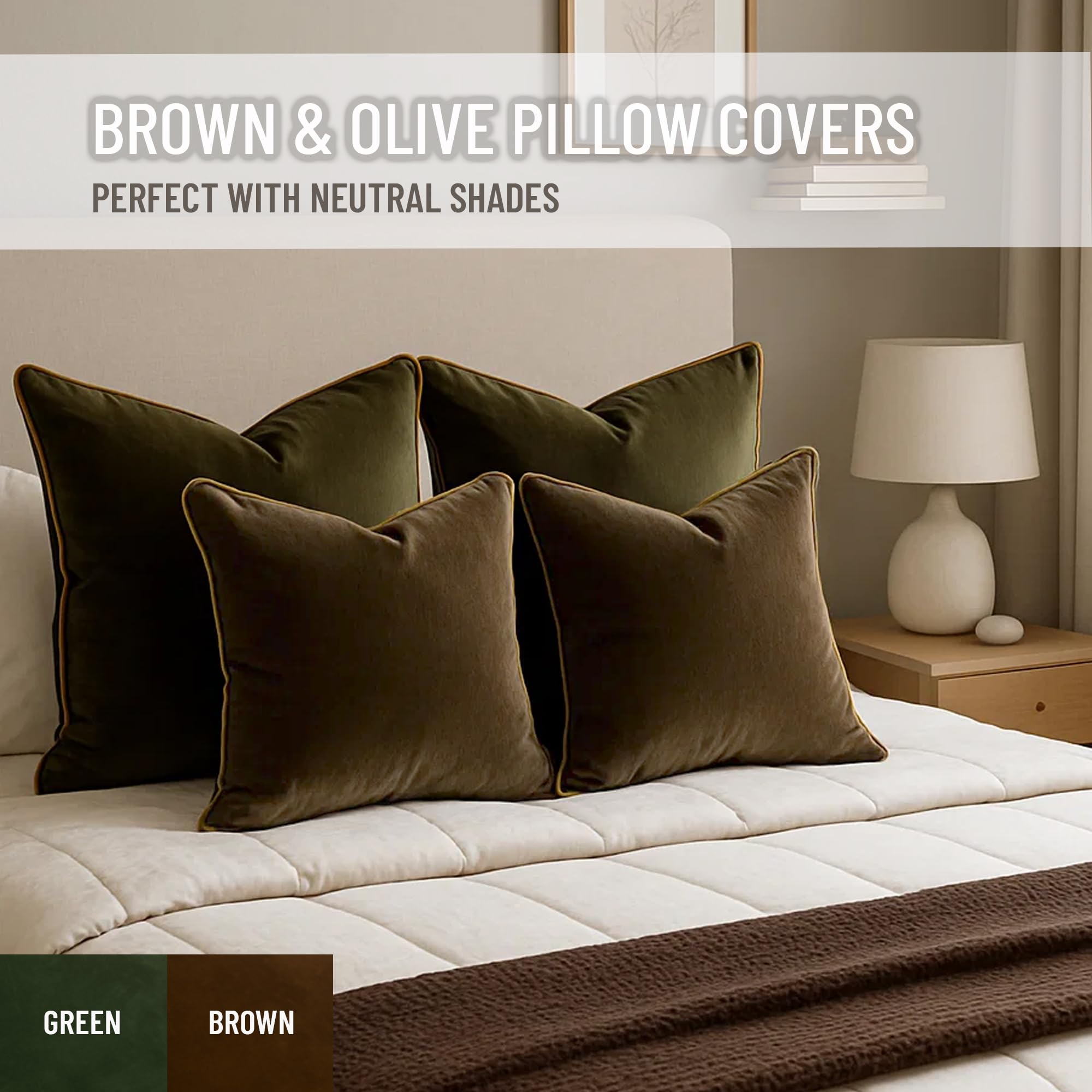 Blau Marité 2 Pack Velvet Decorative Throw Pillow Covers, 20"x20", Brown and