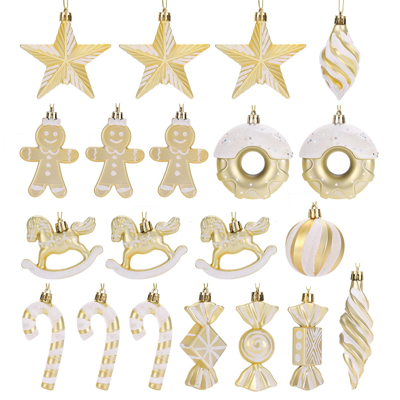 LANGXUN 20pcs Christmas Ornaments Set 2025 Tree Hanging Decor Candy Gingerbread