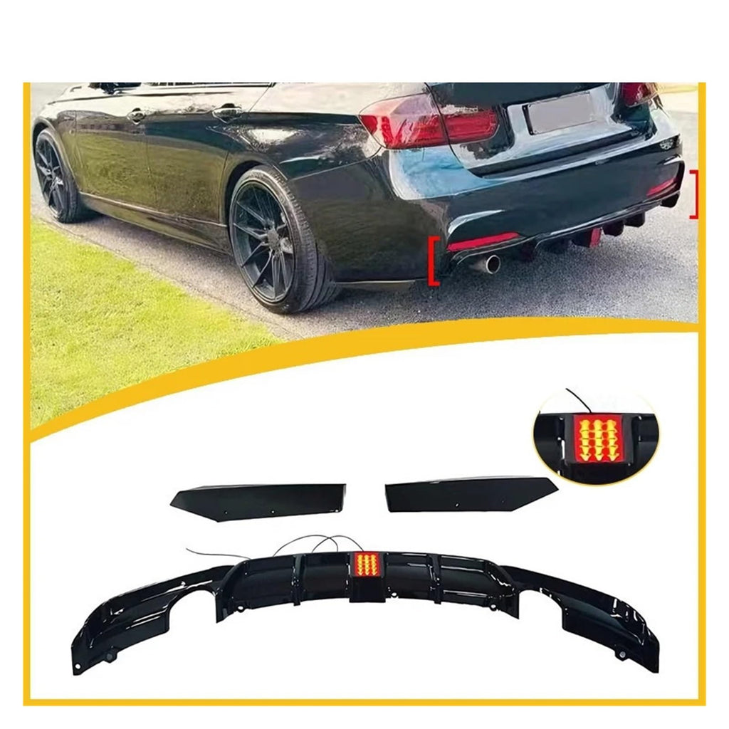 BMW 3 Series F30 Rear Bumper Diffuser Spoiler MT MP 2013-2019 W/ Brake Light