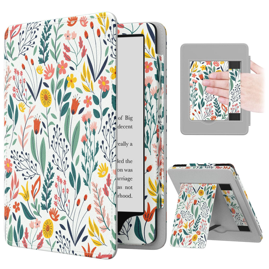 MoKo Kindle Paperwhite Case 2024 2021 7 Inch Slim PU Auto Wake Sleep Flowers