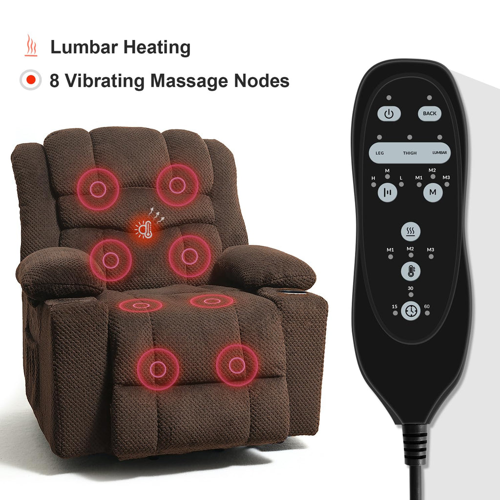 HOMYHOMEY Power Lift Recliner Chair for Living Room Elderly with Massage Recliners Footrest Cup Holder Oversized Electric Heated Reclining Single Sofa Chairs Storage (Brown)