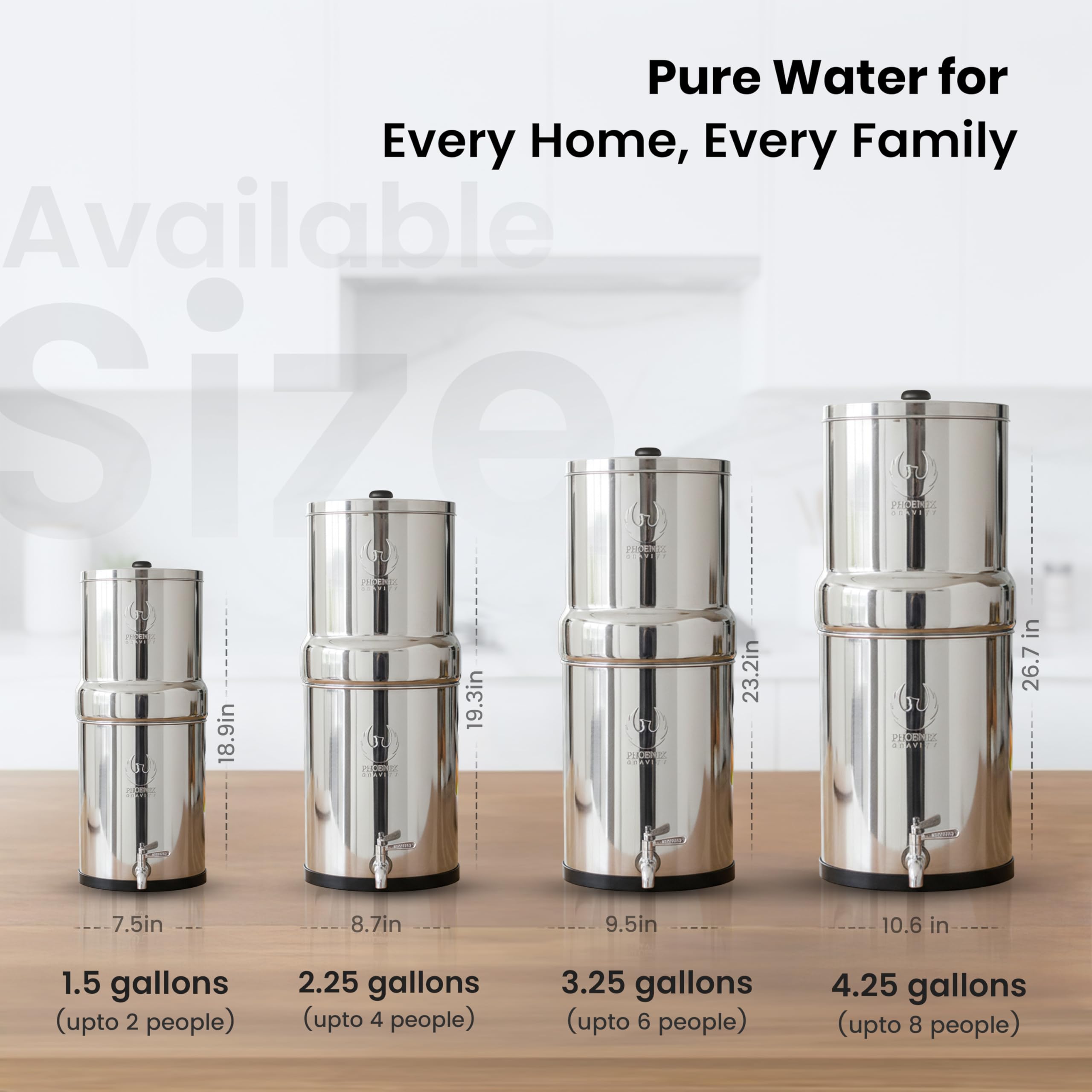 Gravity Water Filter System - 1.5 Gallons NSF Certified AISI 304 Stainless Steel