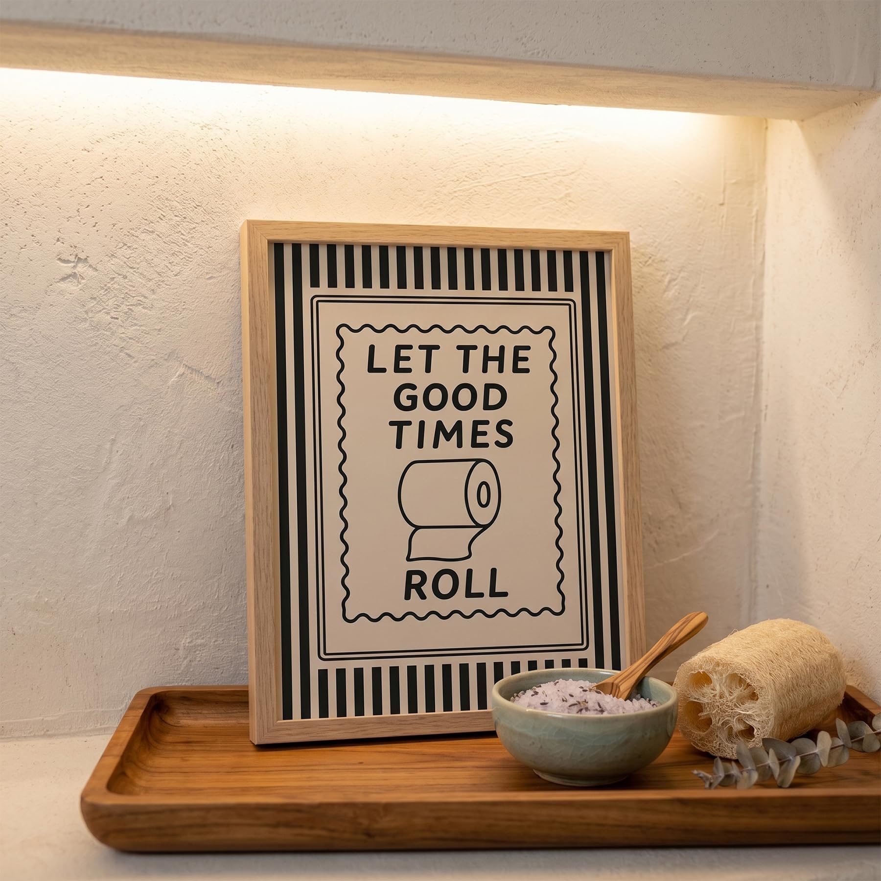 Funny Bathroom Decor Framed Canvas Wall Art, Let The Good Times Roll Toilet