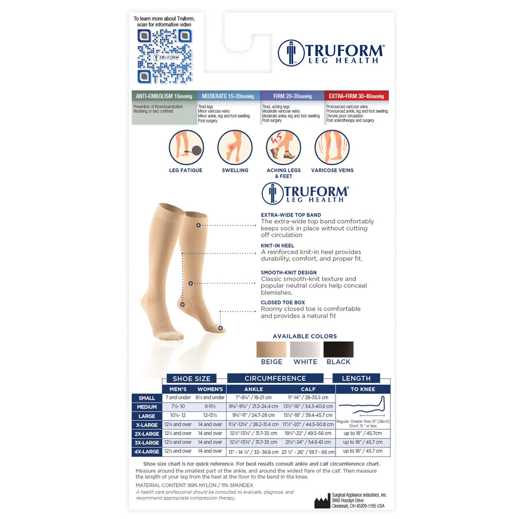 Size Large Short Truform Compression Stockings Knee High 18mmHg Beige