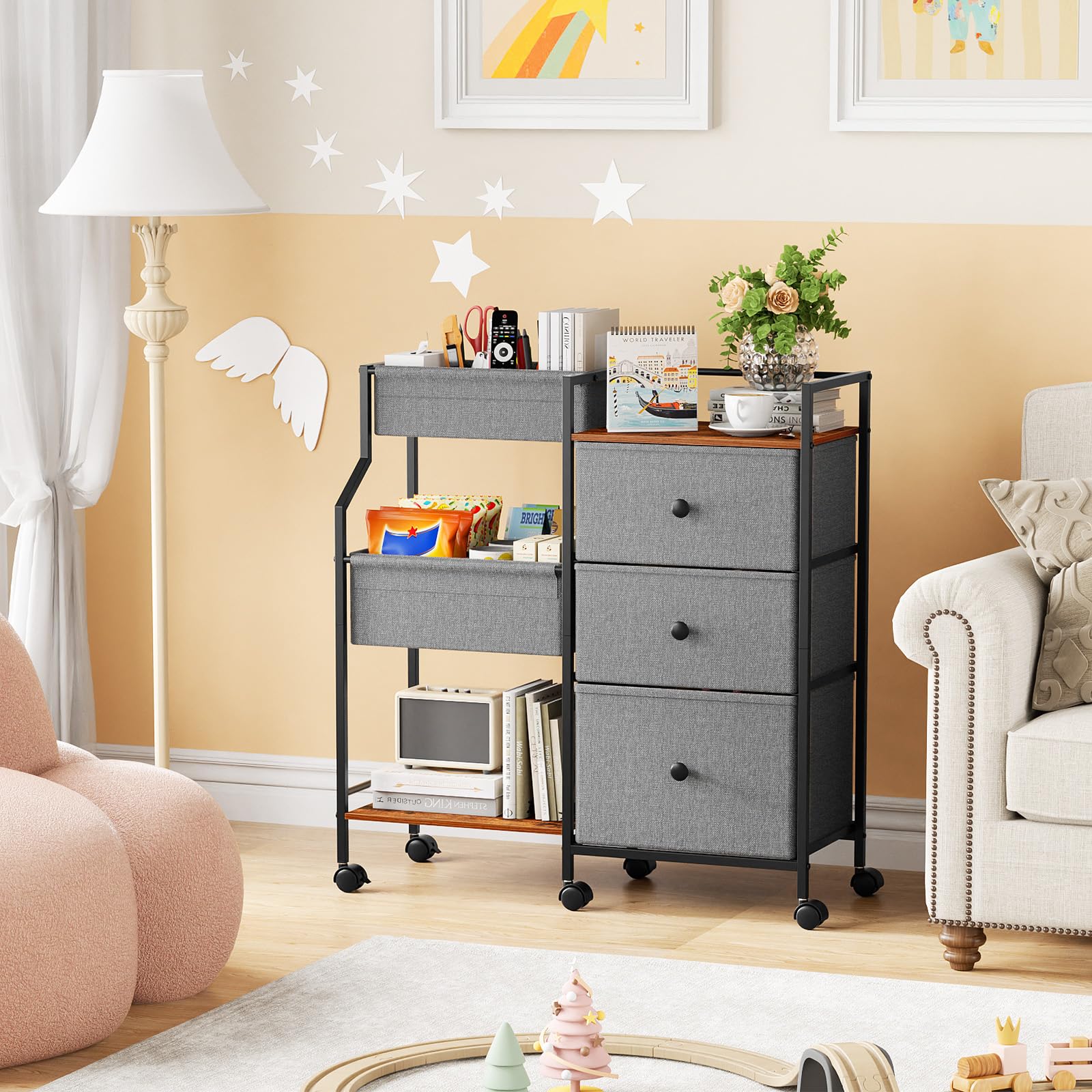 Modanais Baby Diaper Caddy Organizer Cart - 3 Tier Rolling Cart with Dividers