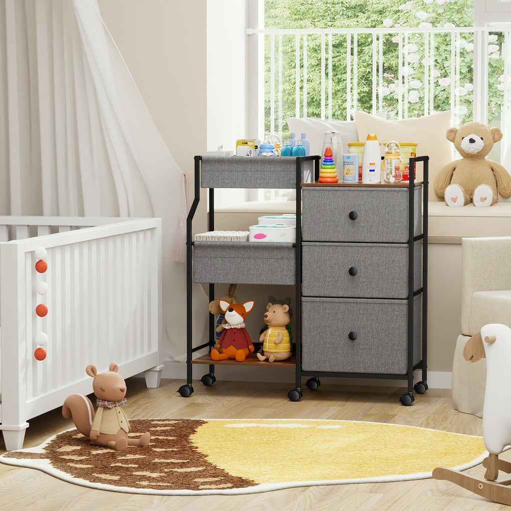 Modanais Baby Diaper Caddy Organizer Cart - 3 Tier Rolling Cart with Dividers