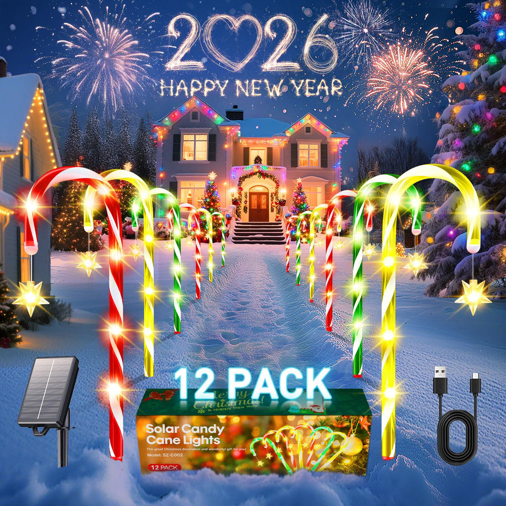 2025 Upgraded Christmas Decorations Outdoor Solar Candy Cane Lights, 10 Modes Waterproof Solar Christmas Pathway Lights with USB Charge, 28 FT 72 LEDs Outdoor Xmas Decor for Yard Lawn Porch Holiday