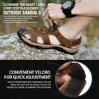 XENTORD Men's Genuine Leather Sport Sandals Comfort Platform Non-Slip Hiking Sandals with Arch Support Lightweight Closed Toe Outdoor Trail Water Shoes (Gray,8)