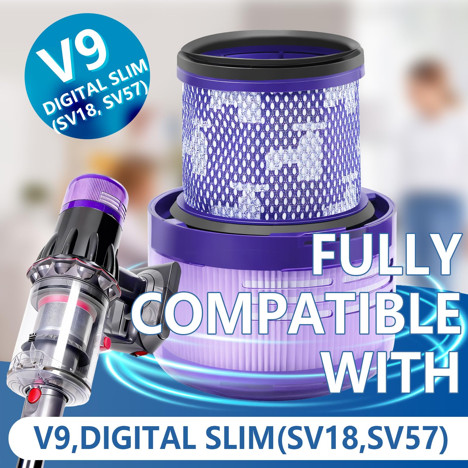 Keluke 3 Pack V9 Filter Replacement Compatible with Dyson Digital Slim SV57 SV18
