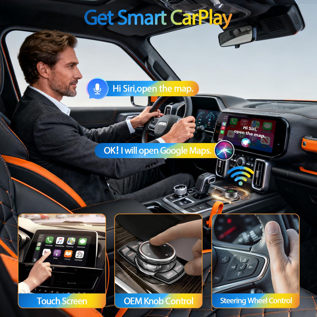 2-in-1 Wireless CarPlay Adapter for Apple iPhone & Android, Plug & Play, Auto