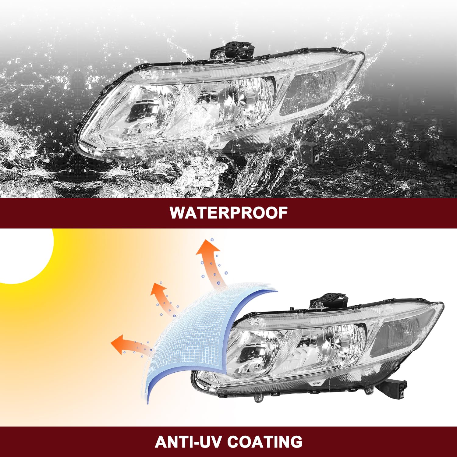 Headlights Assembly for 2012-2015 Honda Civic 4Dr Sedan | 2012-2013 Honda Civic