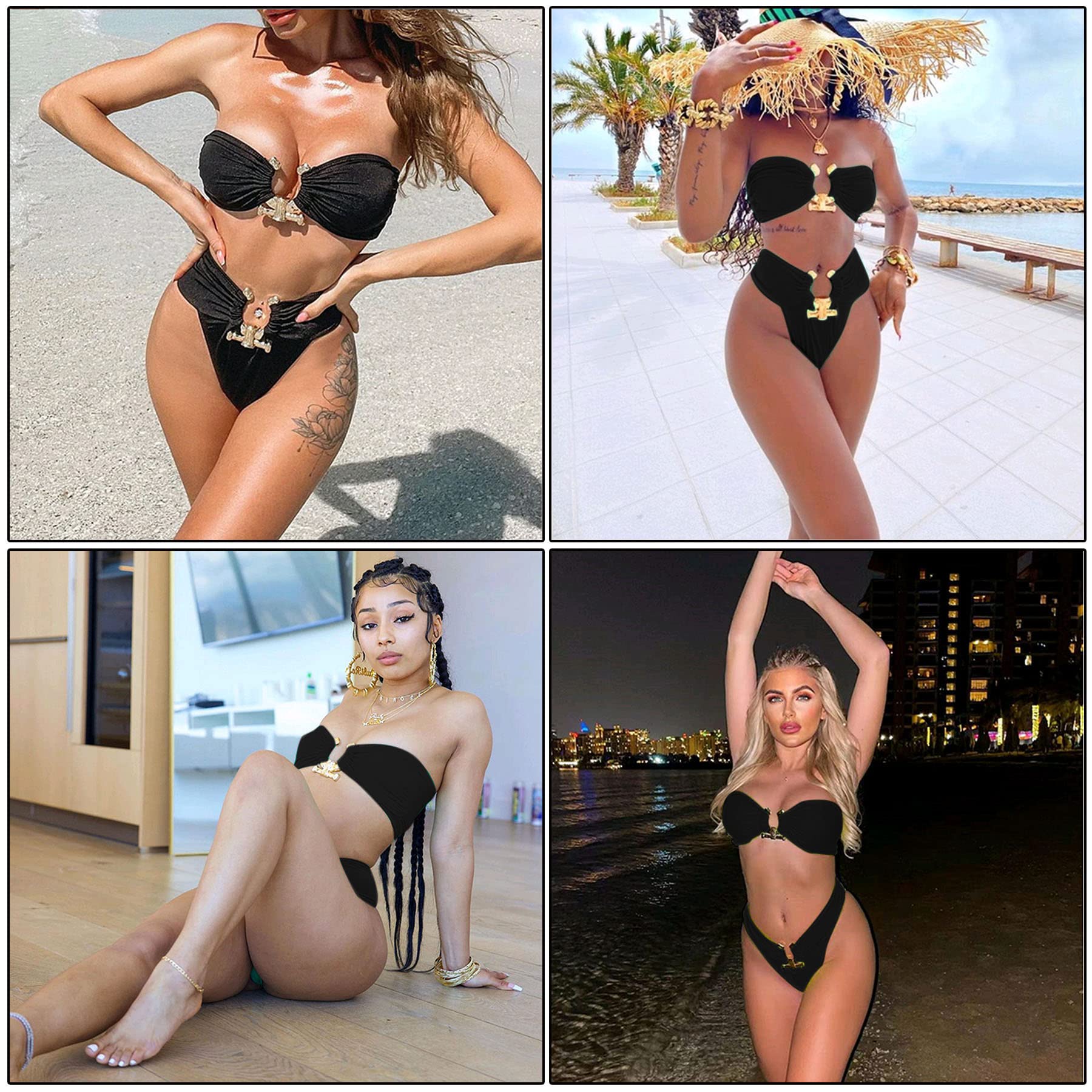 RARITYUS Women Bikini Metal Ring High Waist Two Piece Set Push Up Sexy Summer
