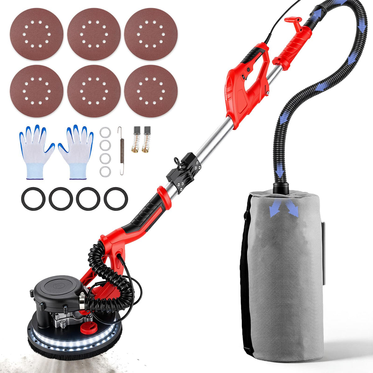 VEVOR Drywall Sander 850W Variable Speed 800-1750RPM LED Vacuum Bag