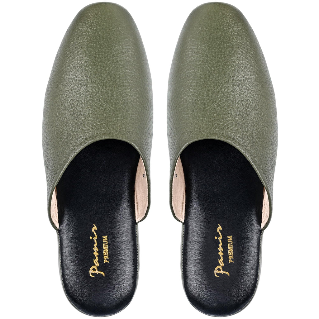 PAMIR Women's Genuine Full-Grain Leather Scuff Slippers, Avocado, US 7 M