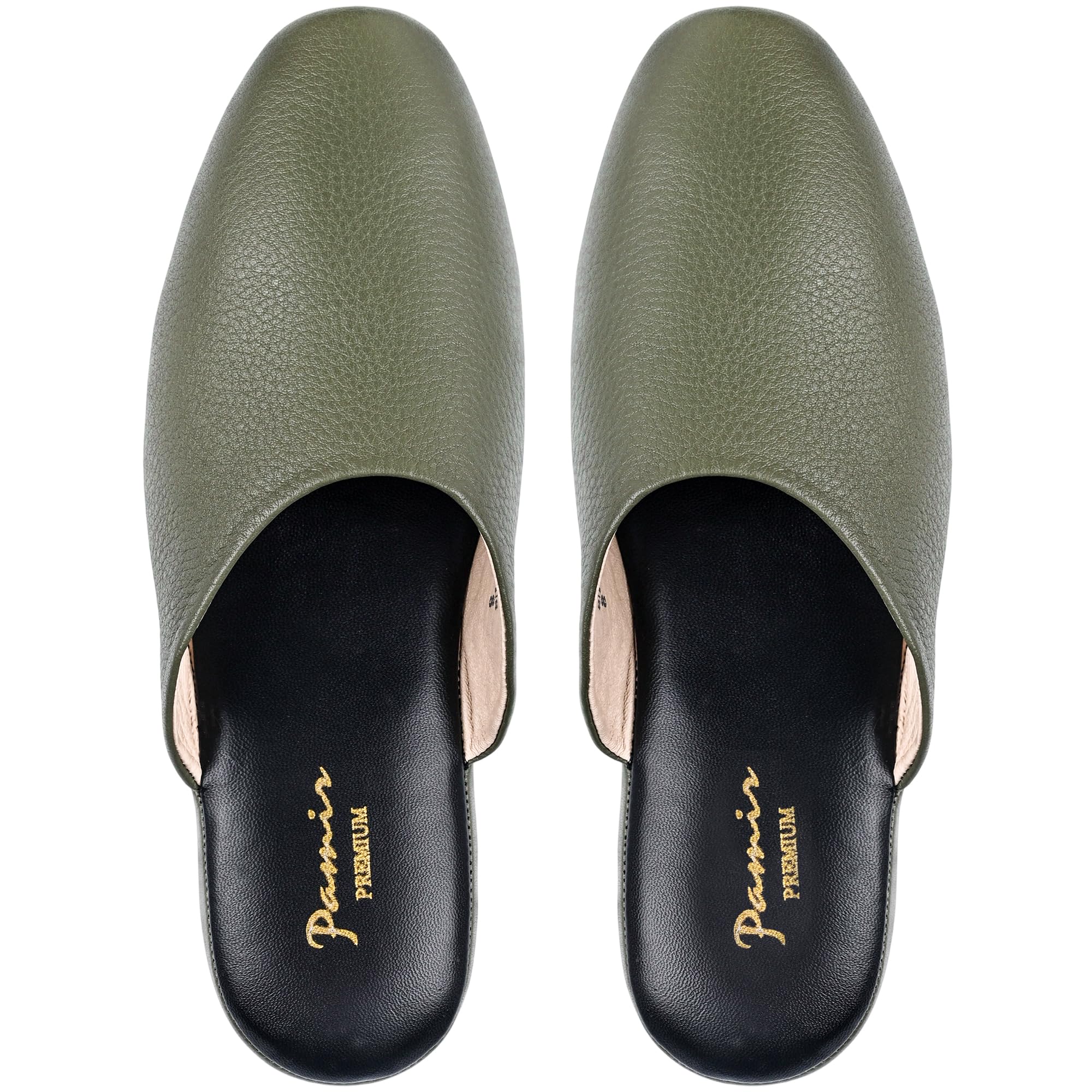 PAMIR Women's Genuine Full-Grain Leather Scuff Slippers, Avocado, US 7 M