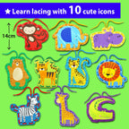 KRAFUN Safari Animal Preschool Arts & Crafts Lacing Kit, 10 Easy Lacing Cards
