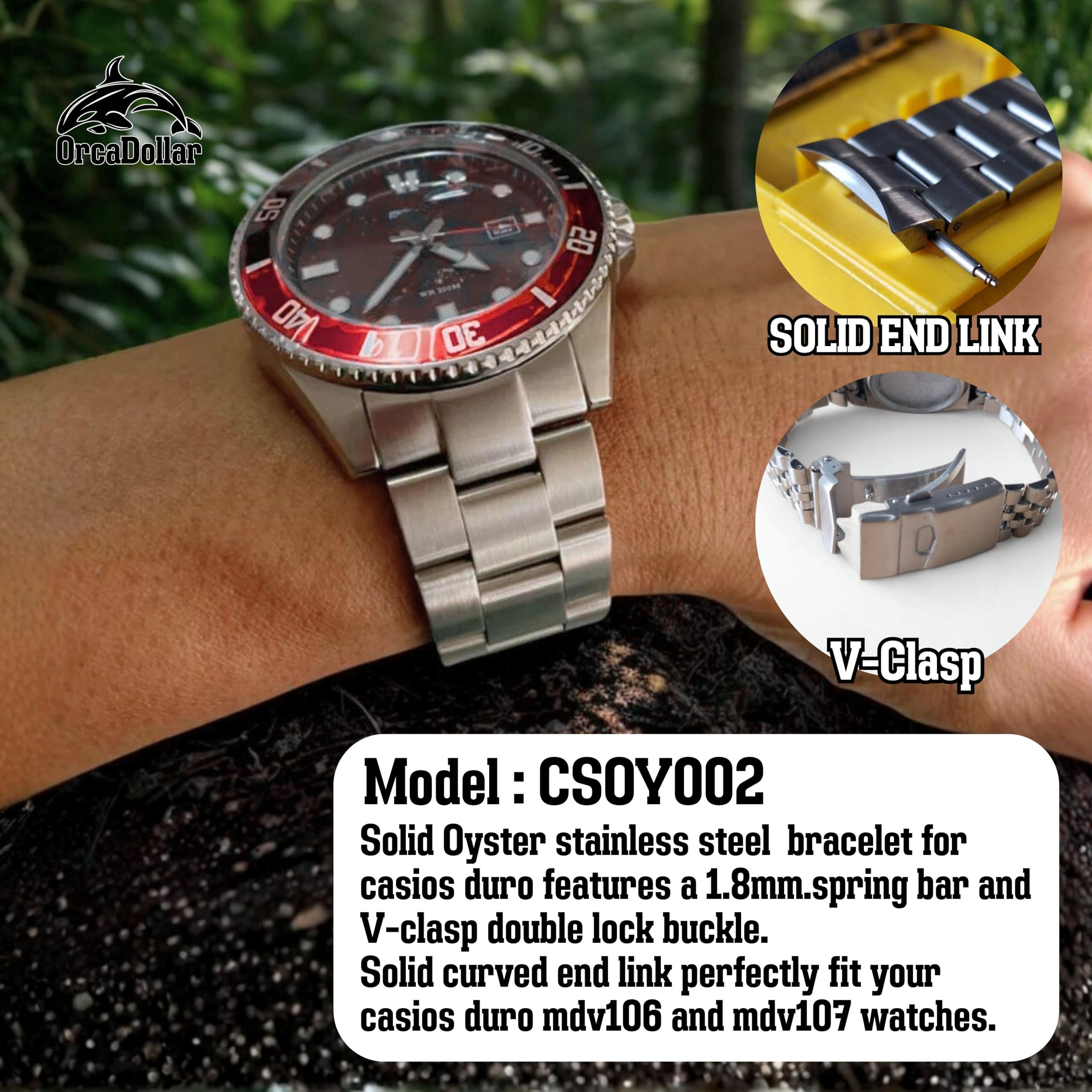 CSJU002 Solid jubilee Stainless Steel Watch Band for Casio Duro MDV106 / MDV107