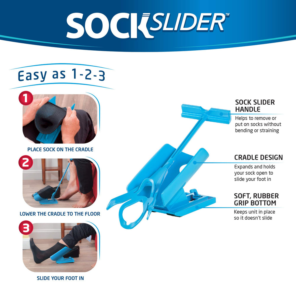 Sock Slider Sock Aid Kit & Shoe Horn Easy On Off Dressing Aid Blue Travel