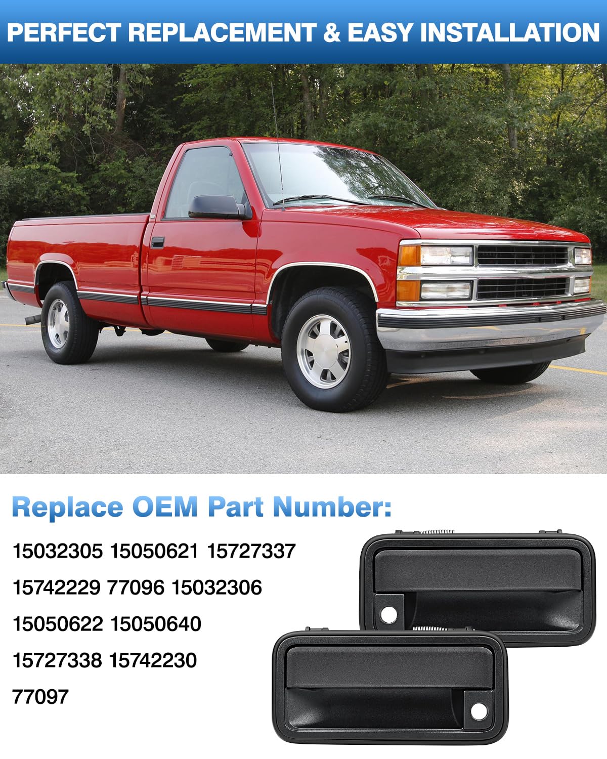 TOP-MAX All Metal Exterior Door Handle Front Replacement for 1995-2000 Chevrolet Chevy Tahoe Suburban C1500 C2500 C3500 K1500 K2500 K3500 GMC Yukon Replaces OE 15742229 15742230
