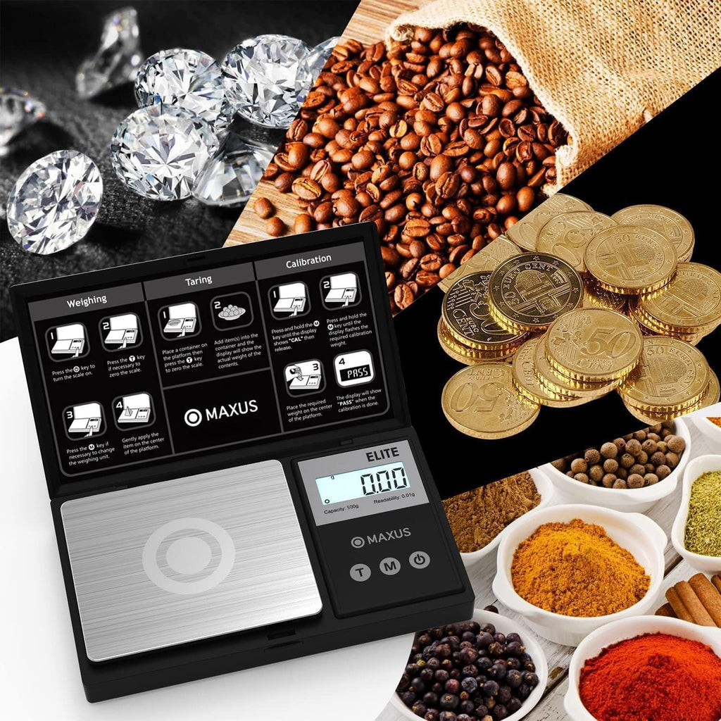 MAXUS Digital Pocket Gram Scale 500g x 0.01g High Precision with Tray, Weighs