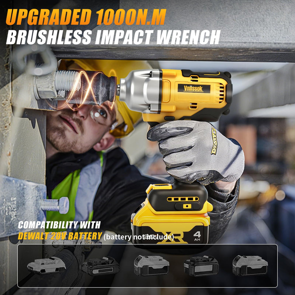 Cordless Impact Wrench 1/2 inch for Dewalt 20V Battery, 1000N.m Impact Driver
