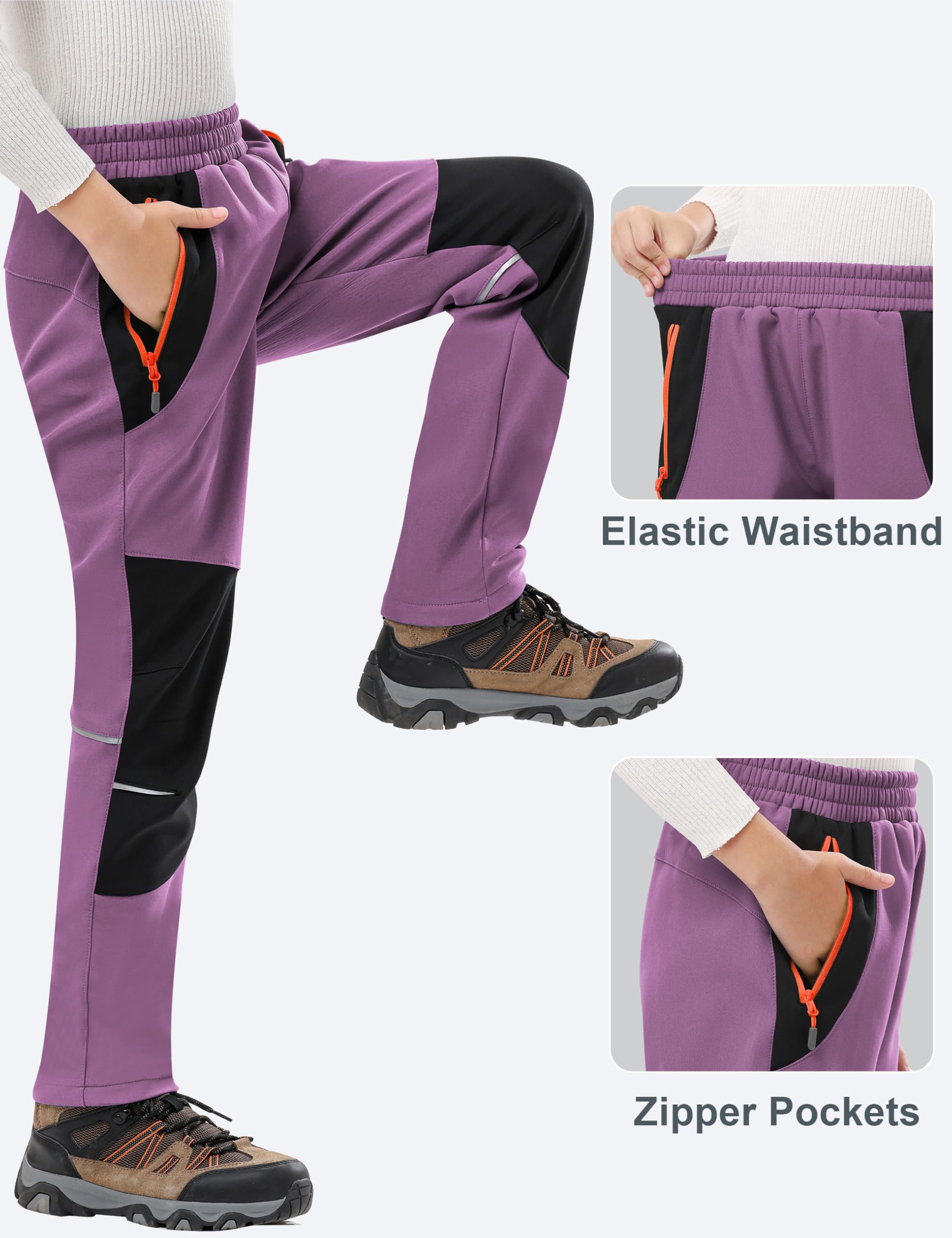 Kids Girls Snow Pants Waterproof Ski Pants Fleece Lined Winter Purple/Black M