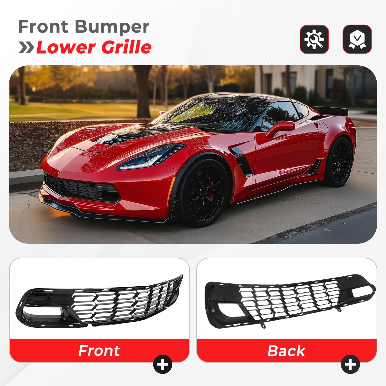 Chevrolet Corvette C7 Front Lower Bumper Grille Z06 Style Gloss Black 2014-2019