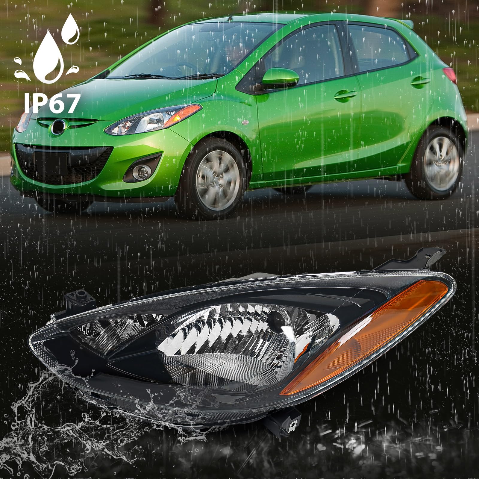 Huray Halogen Headlight Assembly for Mazda 2 2011 2012 2013 2014 LH Projector