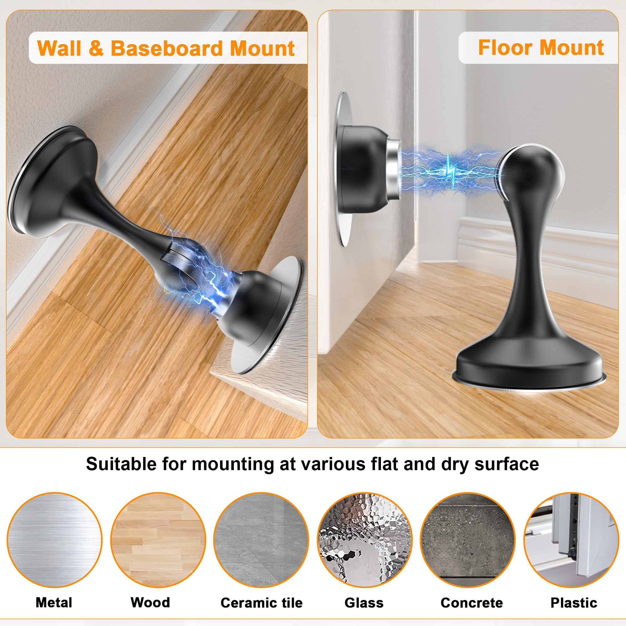 Crosize Magnetic Door Stoppers 2 Pack, Stainless Steel Door Stops, Wall-Mounted