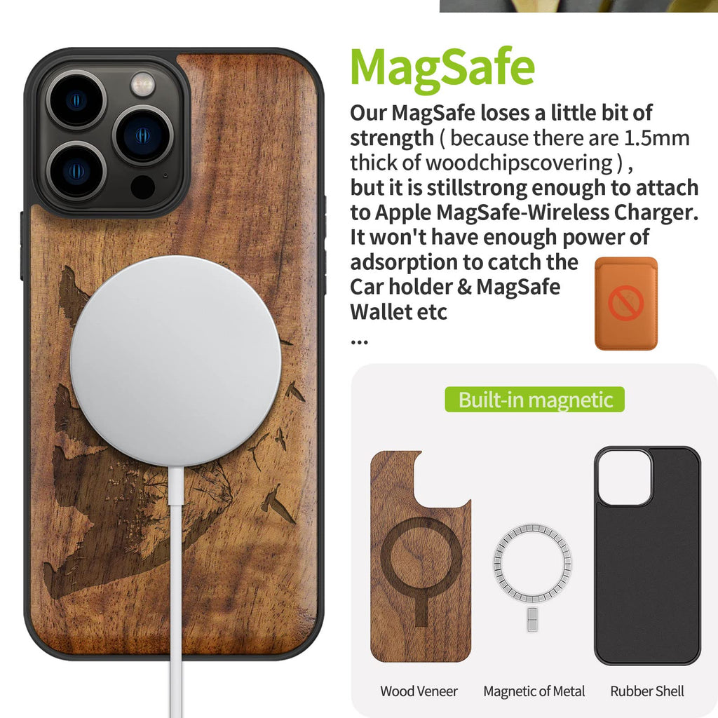 Carveit Magnetic Wood Case for iPhone 13 Pro Max [Natural Wood & Black Soft TPU]