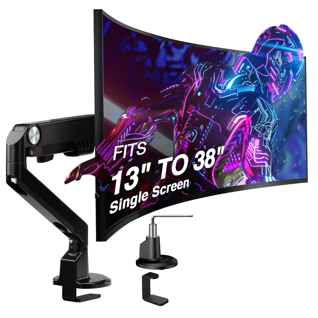 AVLT Single Monitor Arm Desk Mount 13–38 inch  Full Motion VESA Ultrawide Black