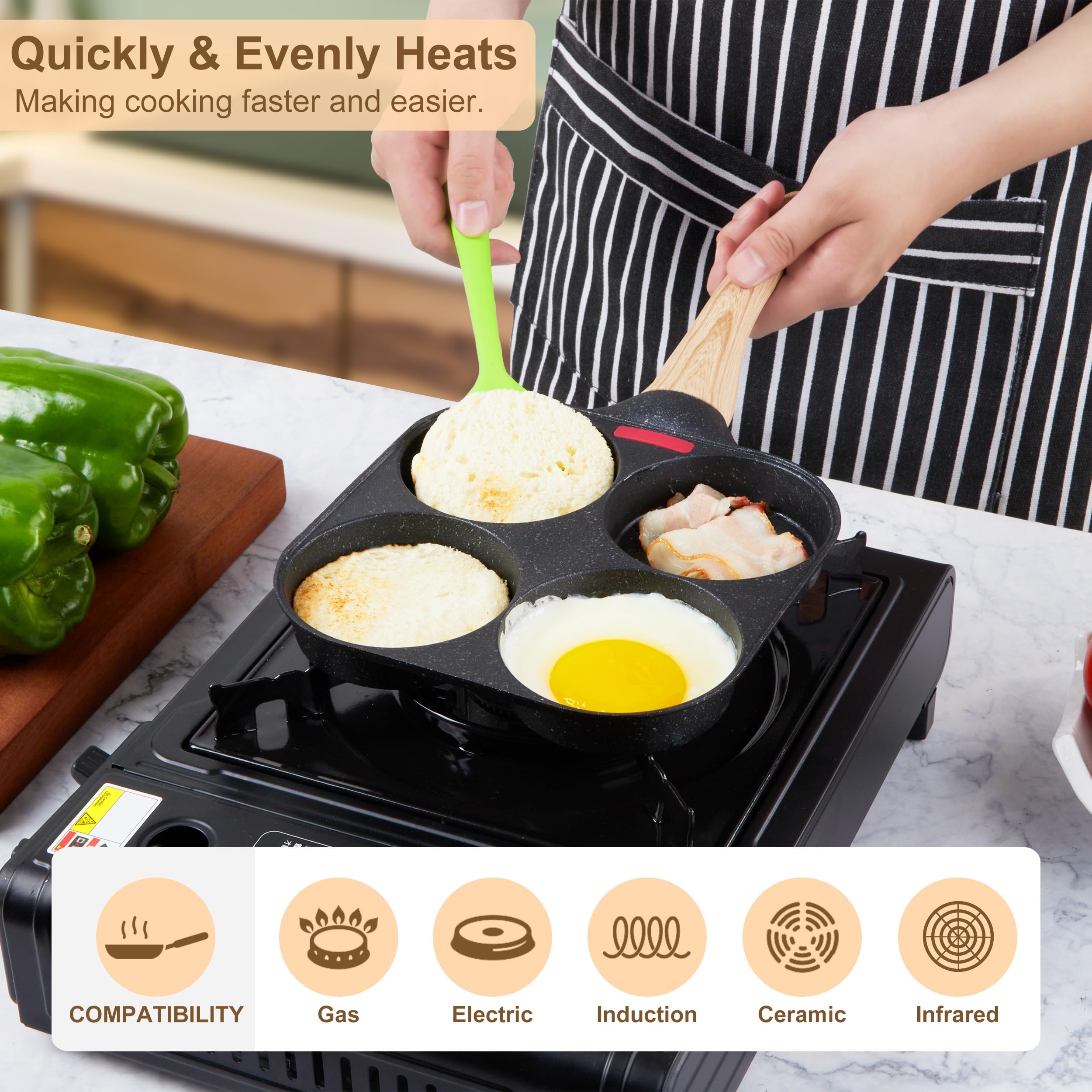 MyLifeUNIT 4 Cup Egg Frying Pan Nonstick Breakfast Skillet Induction Ready