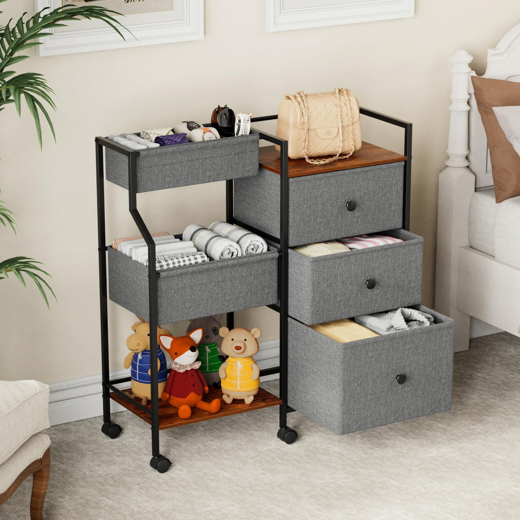 Modanais Baby Diaper Caddy Organizer Cart - 3 Tier Rolling Cart with Dividers