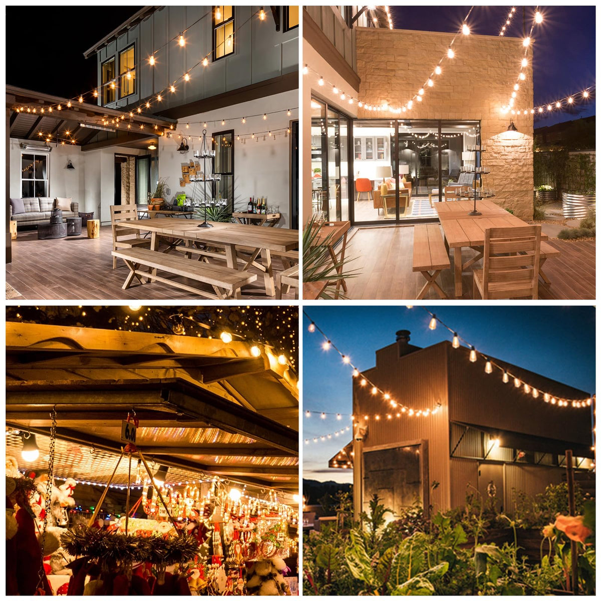 TAICORE Outdoor String Lights with ST38 Clear Globe Bulbs, Black Cord,