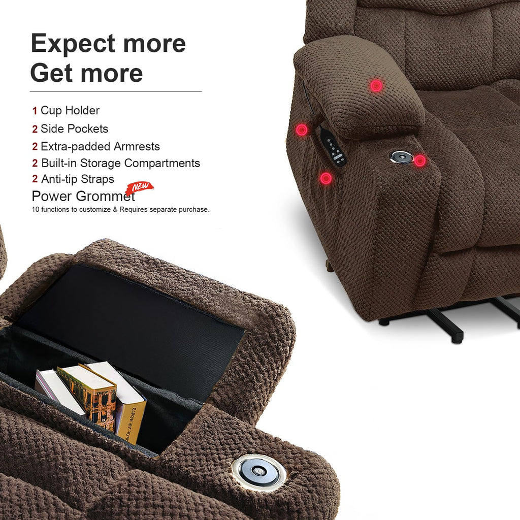HOMYHOMEY Power Lift Recliner Chair for Living Room Elderly with Massage Recliners Footrest Cup Holder Oversized Electric Heated Reclining Single Sofa Chairs Storage (Brown)
