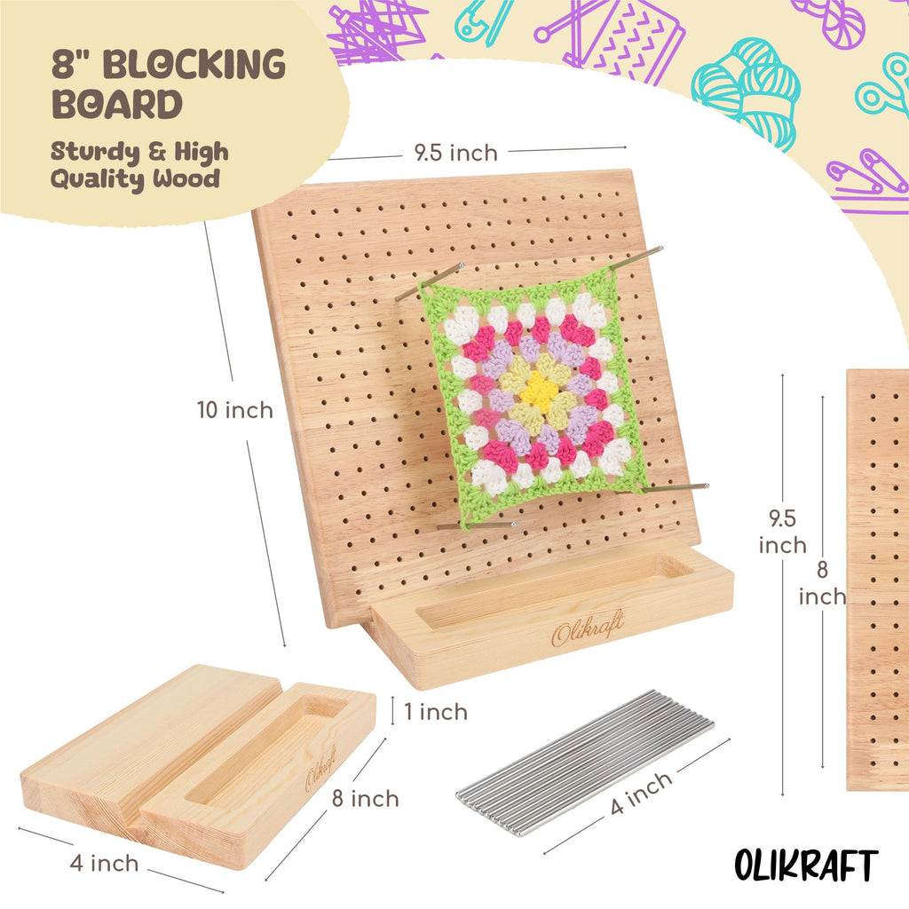 Olikraft 9.5" Crochet Blocking Board with Pegs 15 Pins - Granny Square Blocking