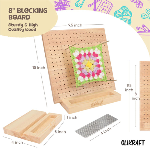 Olikraft 9.5" Crochet Blocking Board with Pegs 15 Pins - Granny Square Blocking