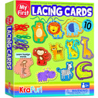 KRAFUN Safari Animal Preschool Arts & Crafts Lacing Kit, 10 Easy Lacing Cards