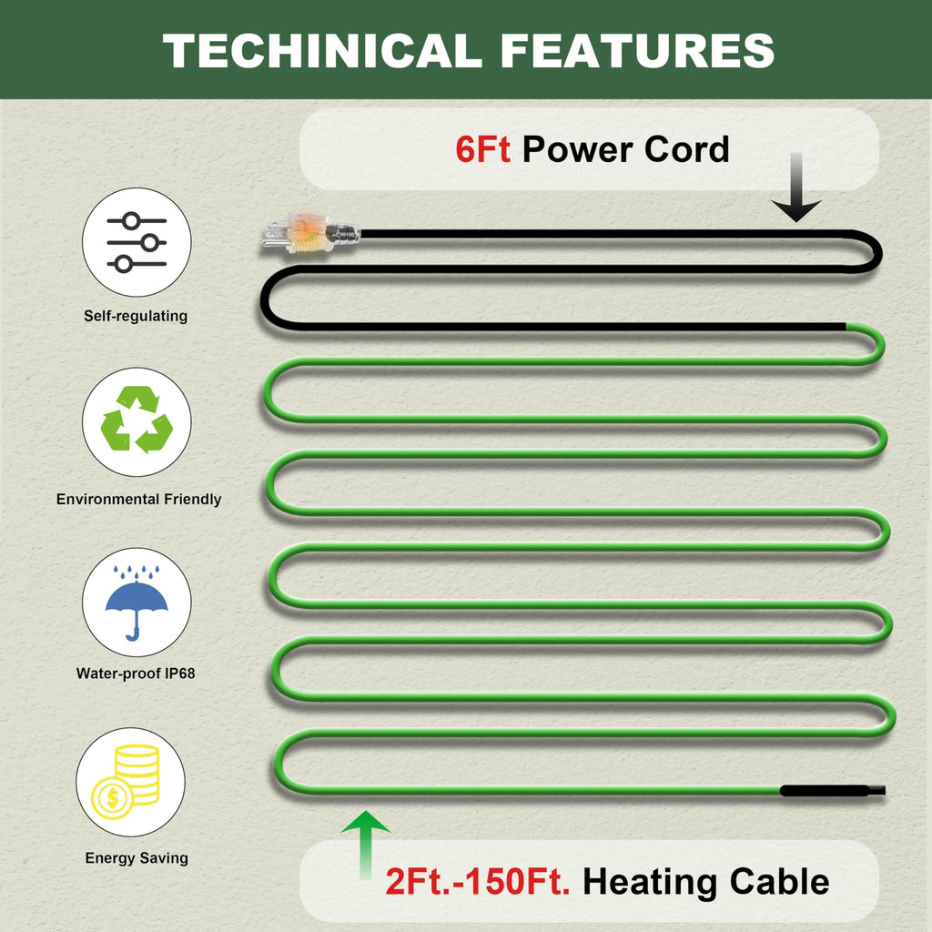 MAXKOSKO 7 Feet Pipe Heat Cable for Water Pipe Freeze Protection,