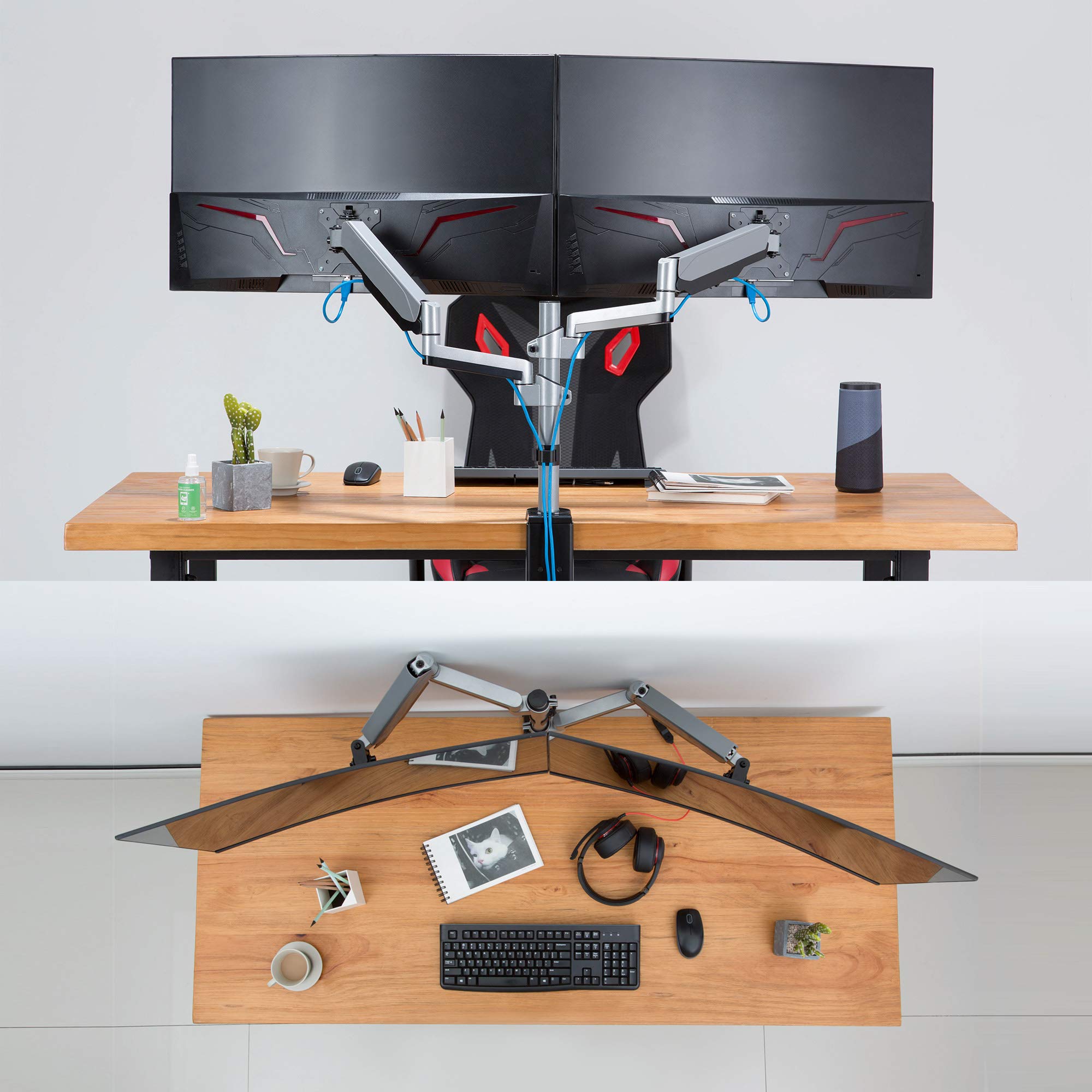 AVLT Dual Stacked Monitor Arm 13–27 inch Full Motion VESA Desk Mount Clamp