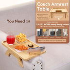 SINWANT Bamboo Couch Arm Tray Clip On Foldable Sofa Table with Phone Holder