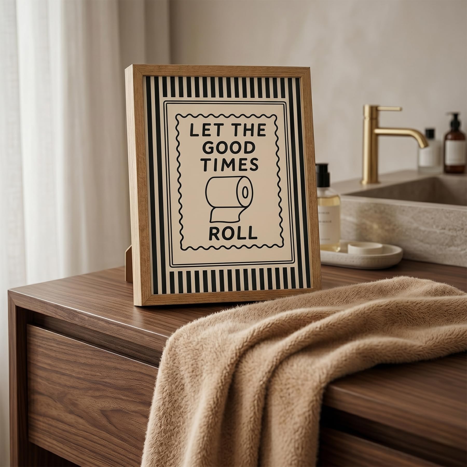 Funny Bathroom Decor Framed Canvas Wall Art, Let The Good Times Roll Toilet