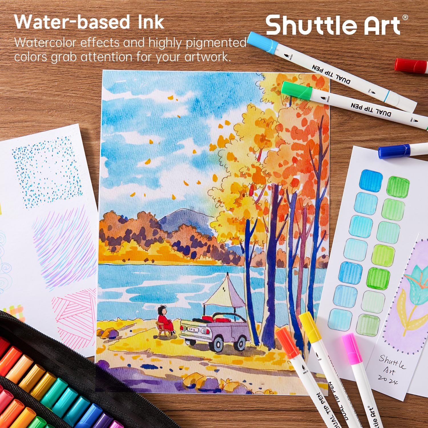 Shuttle Art Dual Tip Brush Marker Pens, 105 Colors Fine and Brush Tip Markers